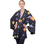 Cosmos Rockets Spaceships Ufos Long Sleeve Velvet Kimono 