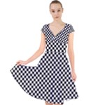 Black And White Checkerboard Background Board Checker Cap Sleeve Front Wrap Midi Dress