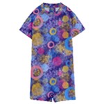Multicolored Splashes And Watercolor Circles On A Dark Background Kids  Boyleg Half Suit Swimwear