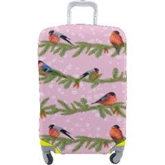 Bullfinches Sit On Branches On A Pink Background Luggage Cover (large)