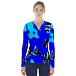 Abstract Tropical V-Neck Long Sleeve Top