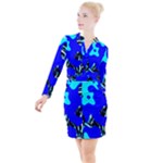 Abstract Tropical Button Long Sleeve Dress