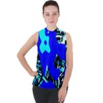 Abstract Tropical Mock Neck Chiffon Sleeveless Top