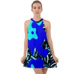 Abstract Tropical Halter Tie Back Chiffon Dress