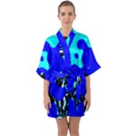 Abstract Tropical Half Sleeve Satin Kimono 