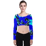 Abstract Tropical Velvet Long Sleeve Crop Top