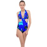 Abstract Tropical Halter Front Plunge Swimsuit