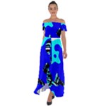Abstract Tropical Off Shoulder Open Front Chiffon Dress