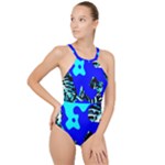 Abstract Tropical High Neck One Piece Swimsuit