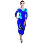 Abstract Tropical Quarter Sleeve Midi Velour Bodycon Dress
