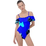 Abstract Tropical Frill Detail One Piece Swimsuit