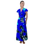 Abstract Tropical Flutter Sleeve Maxi Dress