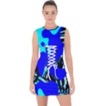 Abstract Tropical Lace Up Front Bodycon Dress