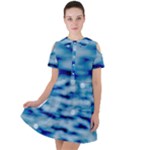 Blue Waves Abstract Series No5 Short Sleeve Shoulder Cut Out Dress 