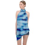 Blue Waves Abstract Series No5 Halter Asymmetric Satin Top