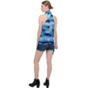 Blue Waves Abstract Series No5 Halter Asymmetric Satin Top View2