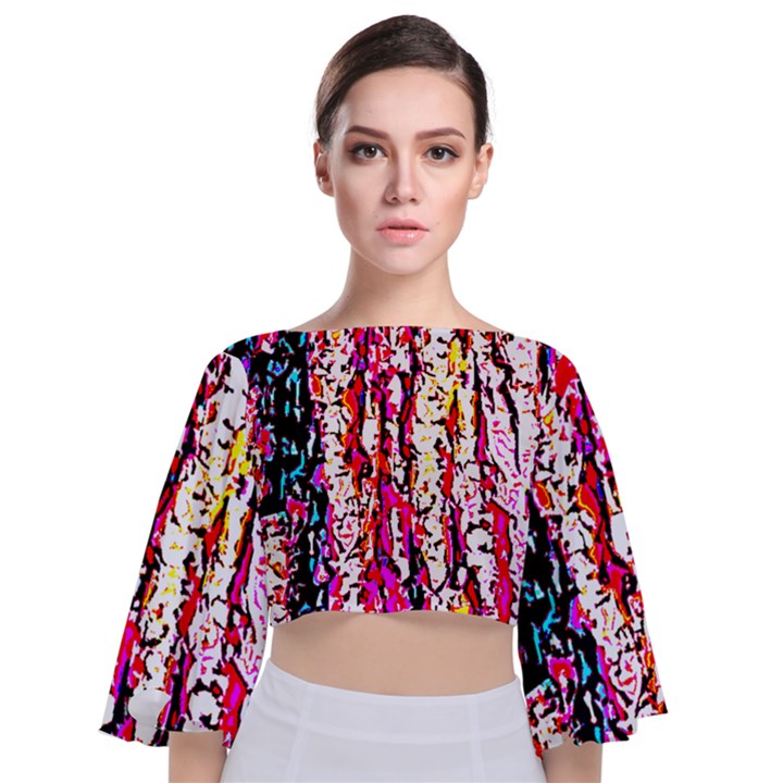 Colorful Bark Tie Back Butterfly Sleeve Chiffon Top