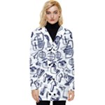 Hand-drawn-back-school-pattern Button Up Hooded Coat 