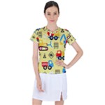 Seamless-pattern-vector-industrial-vehicle-cartoon Women s Sports Top