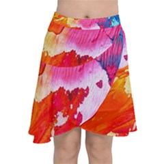 Colorful Painting Chiffon Wrap Front Skirt