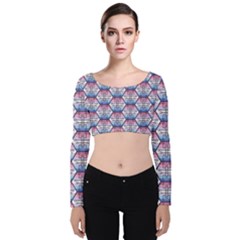 Hackers Town Void Mantis Hexagon Bigender Seven 7 Stripe Pride Flag Velvet Long Sleeve Crop Top