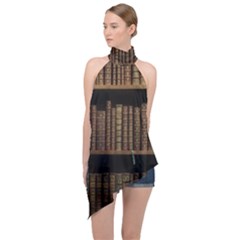 Books Covers Book Case Old Library Halter Asymmetric Satin Top