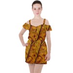 Leaf Leaf Veins Fall Ruffle Cut Out Chiffon Playsuit