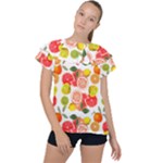 Citrus Fruit Seamless Pattern Ruffle Collar Chiffon Blouse