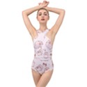Pig Cartoon Background Pattern Cross Front Low Back Swimsuit View1