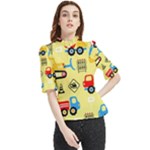 Seamless pattern vector industrial vehicle cartoon Frill Neck Blouse