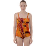 Orange Leaves Nature Pattern Twist Front Tankini Set