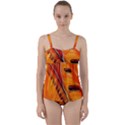 Orange Leaves Nature Pattern Twist Front Tankini Set View1