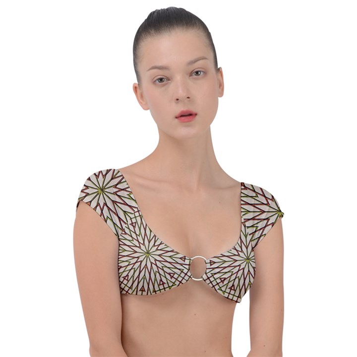 Kaleidoscope Line Triangle Pattern Cap Sleeve Ring Bikini Top