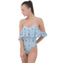 Background Pattern Panda Bamboo Drape Piece Swimsuit View1