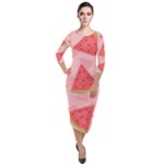 Background Watermelon Pattern Fruit Quarter Sleeve Midi Velour Bodycon Dress