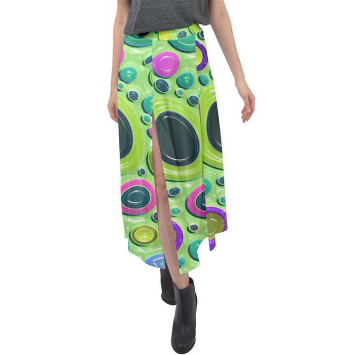 Blob Ring Circle Abstract Velour Split Maxi Skirt