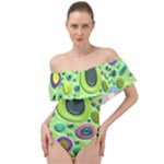 Blob Ring Circle Abstract Off Shoulder Velour Bodysuit 