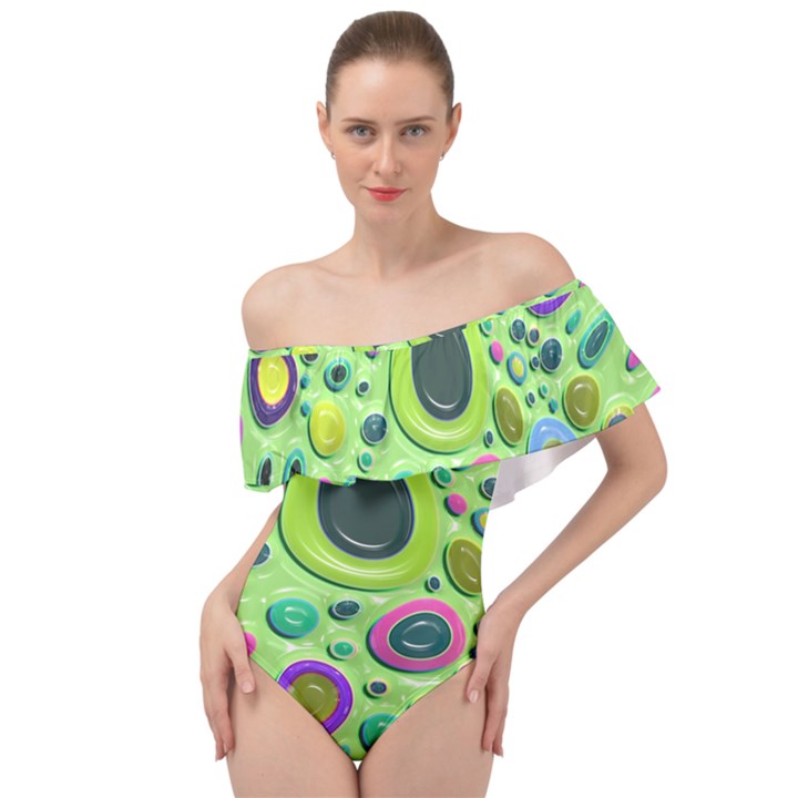 Blob Ring Circle Abstract Off Shoulder Velour Bodysuit 