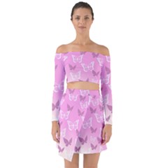 Background Pattern Texture Design Off Shoulder Top With Skirt Set
