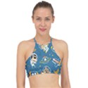 Seamless-pattern-funny-astronaut-outer-space-transportation Racer Front Bikini Top View1
