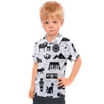Dark-seamless-pattern-symbols-landmarks-signs-egypt --- Kids  Polo Tee