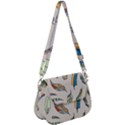 Vector-boho-doodle-feathers-seamless-pattern-illustration Saddle Handbag View1