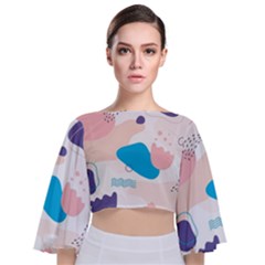 Hand-drawn-abstract-organic-shapes-background Tie Back Butterfly Sleeve Chiffon Top