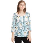 Penguin pattern Chiffon Quarter Sleeve Blouse