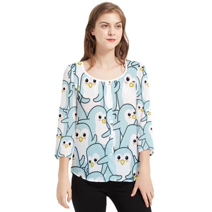 Penguin pattern Chiffon Quarter Sleeve Blouse