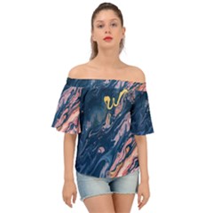 Liquid Abstract Paint Texture Off Shoulder Short Sleeve Top