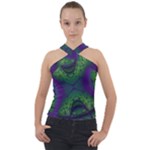 Abstract Fractal Art Pattern Cross Neck Velour Top