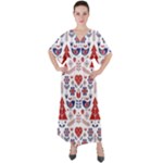 Scandinavian Folk Seamless Pattern V-Neck Boho Style Maxi Dress