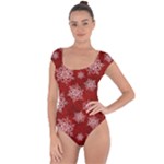Snowflakes And Star Patternsred Snow Short Sleeve Leotard 