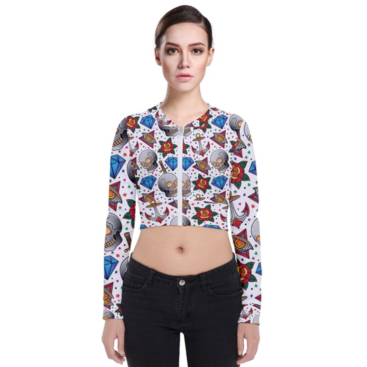 Full Color Flash Tattoo Patterns Long Sleeve Zip Up Bomber Jacket